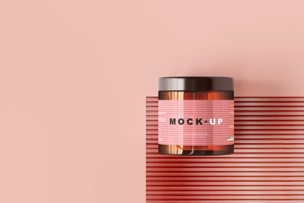 Free Amber Glass Cosmetic Jar Mockup Psd