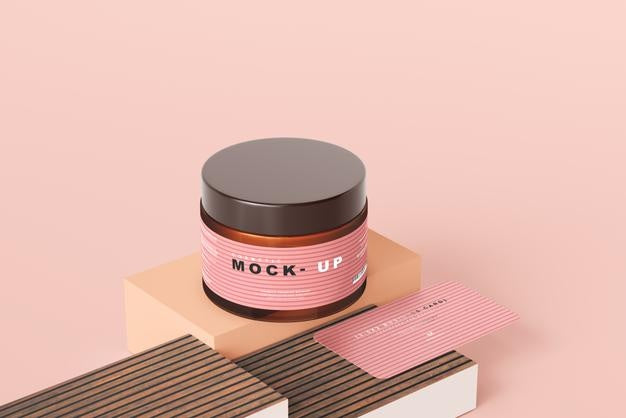 Free Amber Glass Cosmetic Jar Mockup Psd