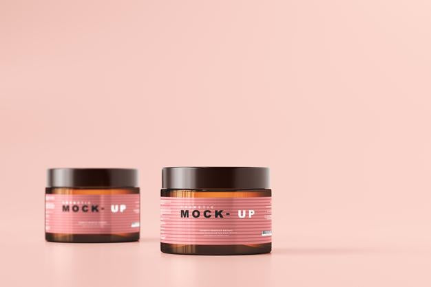 Free Amber Glass Cosmetic Jar Mockup Psd