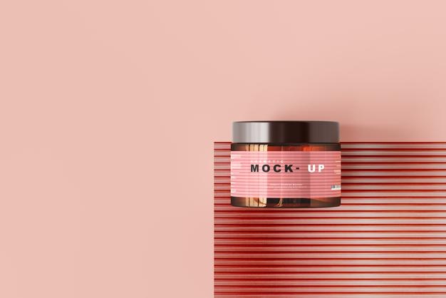 Free Amber Glass Cosmetic Jar Mockup Psd