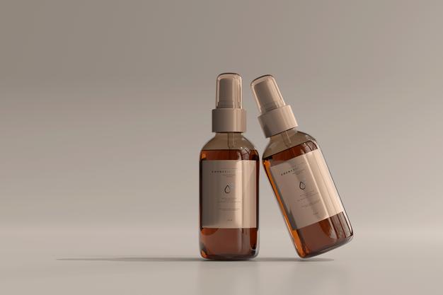 Free Amber Glass Cosmetic Spray Bottle Mockup Psd