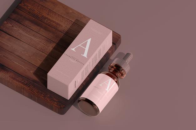 Free Amber Glass Dropper Bottle With Box Mockup Psd