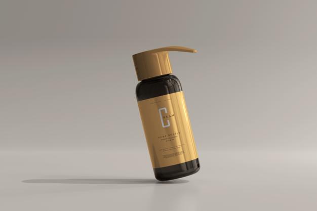 Free Amber Glass Pump Bottle Mockup Psd