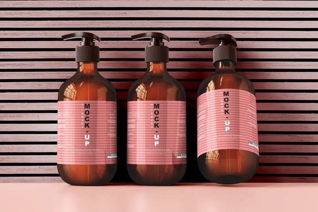 Free Amber Glass Pump Bottle Mockup Psd