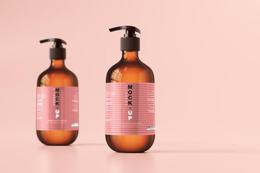 Free Amber Glass Pump Bottle Mockup Psd