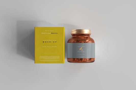 Free Amber Medicine Bottle And Box Mockup Psd