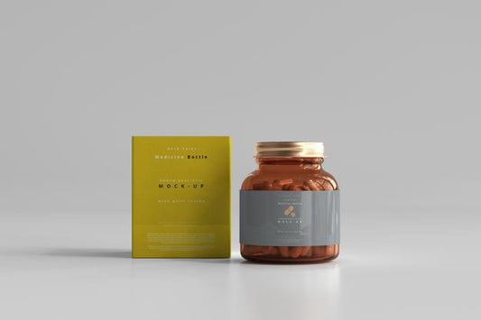 Free Amber Medicine Bottle And Box Mockup Psd