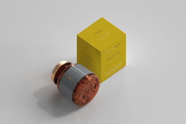 Free Amber Medicine Bottle And Box Mockup Psd