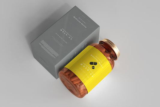 Free Amber Medicine Bottle And Box Mockup Psd