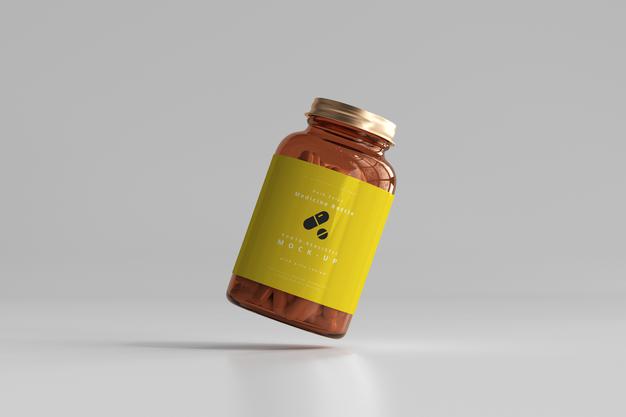 Free Amber Medicine Bottle Mockup Psd