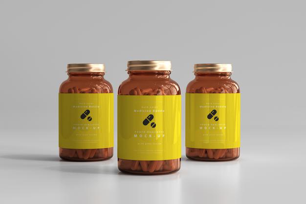 Free Amber Medicine Bottles Mockup Psd