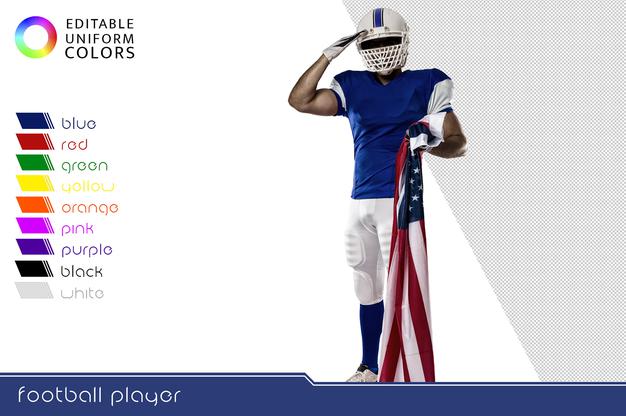 Free American Football Player With Several Colorful Uniforms Psd