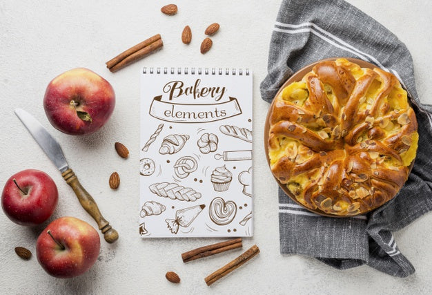 Free Apple Pie Beside Notebook Psd