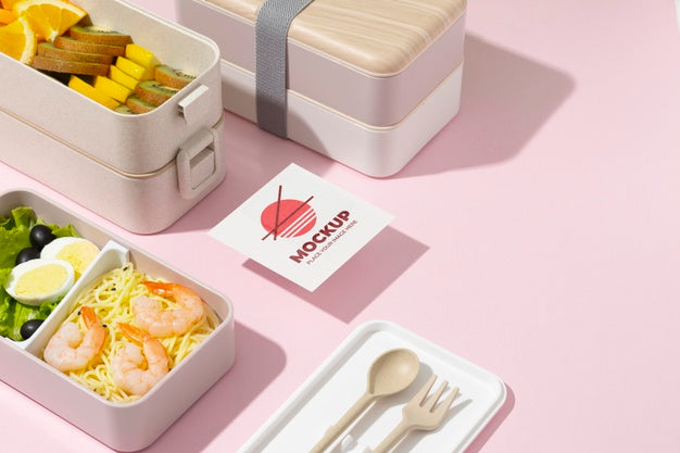 Free Arrangement Of Bento Box With Mock-Up Card Psd