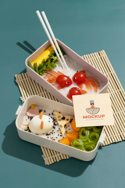 Free Arrangement Of Bento Box With Mock-Up Card Psd