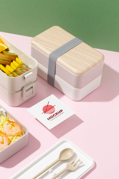 Free Arrangement Of Bento Box With Mock-Up Card Psd