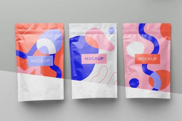 Free Arrangement Of Colorful Mock-Up Doypack Psd