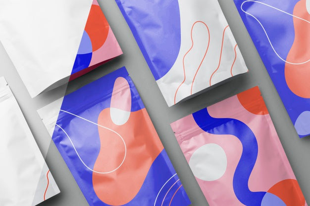 Free Arrangement Of Colorful Mock-Up Doypack Psd