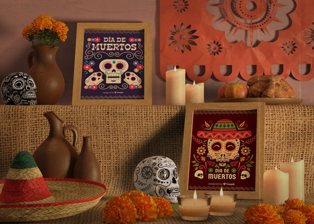 Free Arrangement Of Colours And Designs For Day Of The Dead Mock-Ups Psd