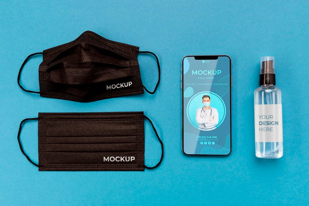 Free Arrangement Of Coronavirus Elements With Smartphone Mock-Up Psd