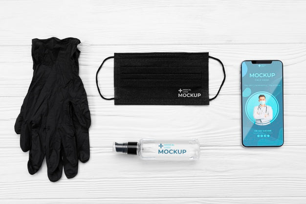 Free Arrangement Of Coronavirus Elements With Smartphone Mock-Up Psd