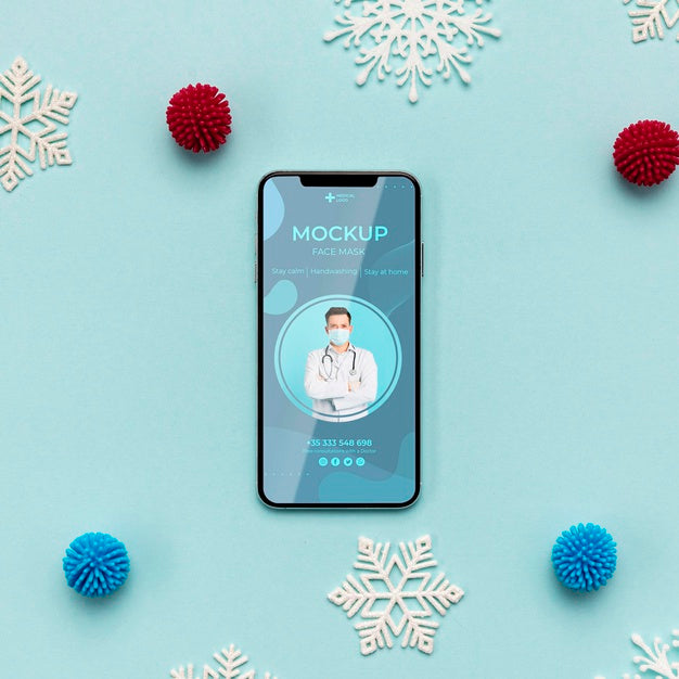 Free Arrangement Of Coronavirus Elements With Smartphone Mock-Up Psd