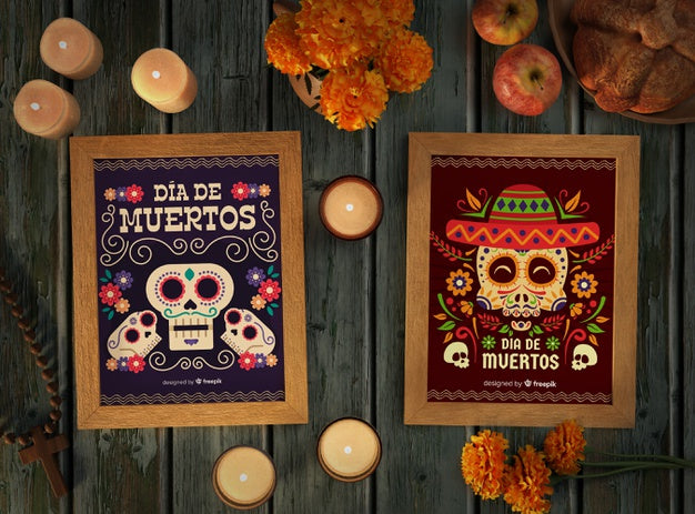 Free Arrangement Of Dia De Muertos Mexican Skull Mock-Ups Psd