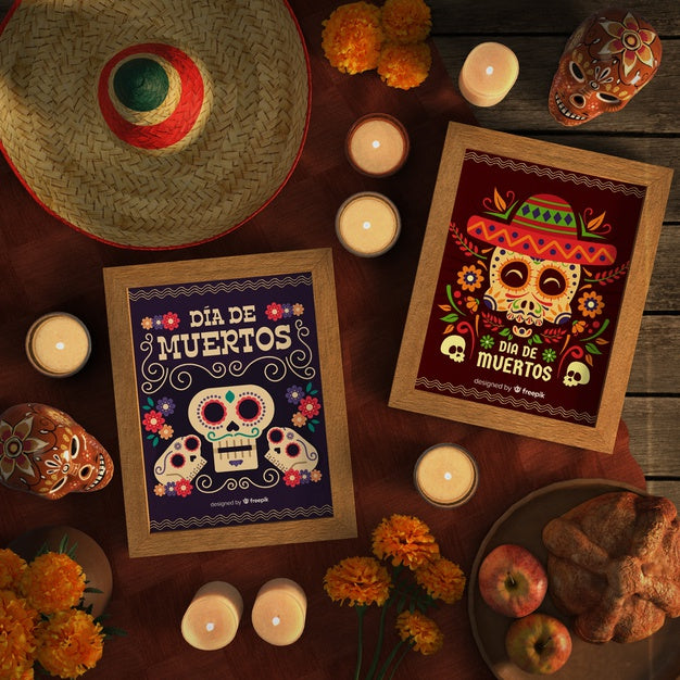 Free Arrangement Of Dia De Muertos Mexican Skull Mock-Ups Psd