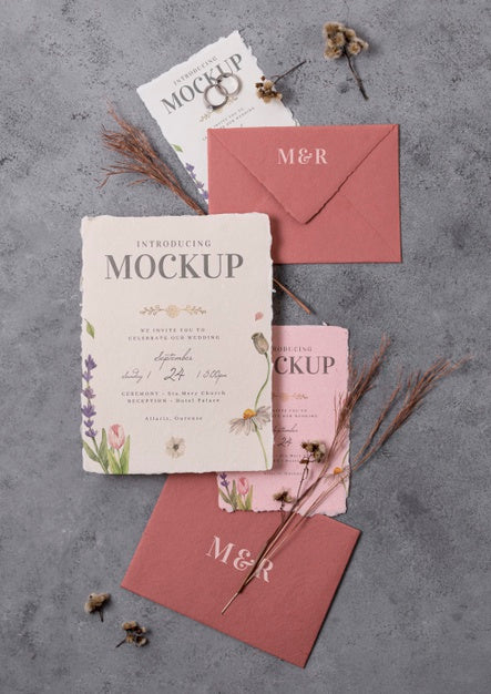 Free Arrangement Of Elegant Wedding Mock-Up Cards Psd