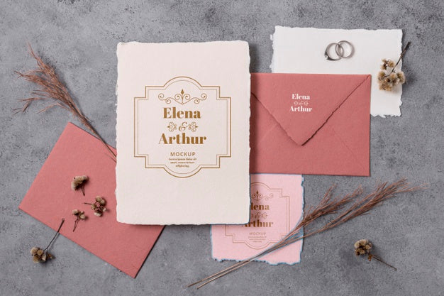 Free Arrangement Of Elegant Wedding Mock-Up Cards Psd