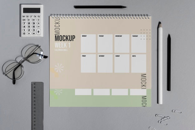 Free Arrangement Of Mock-Up Calendar Indoors Psd