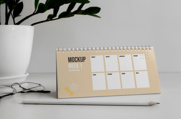 Free Arrangement Of Mock-Up Table Calendar Indoors Psd