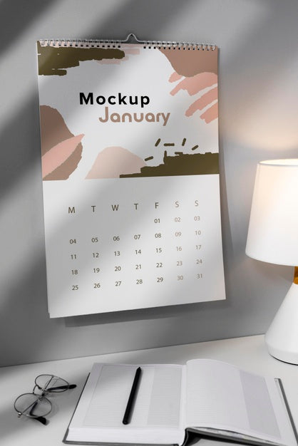 Free Arrangement Of Mock-Up Wall Calendar Indoors Psd