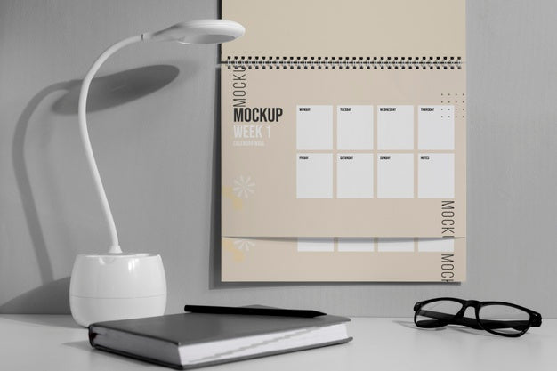 Free Arrangement Of Mock-Up Wall Calendar Indoors Psd