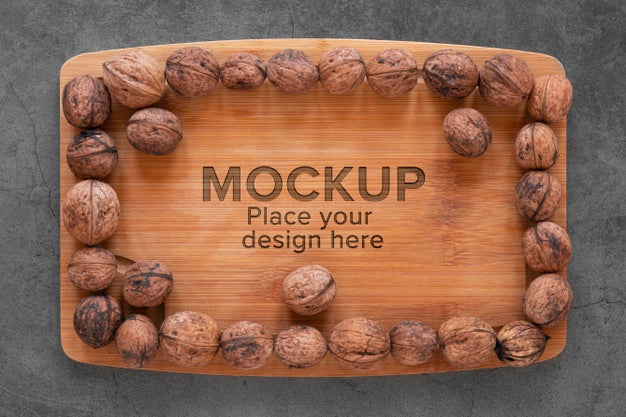 Free Arrangement Of Nuts On Wooden Board Psd