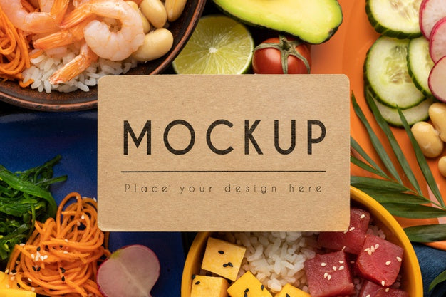 Free Arrangement Of Poke Bowls With Mock-Up Card Psd