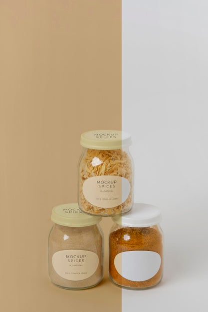 Free Arrangement Of Spices With Label Mock-Up Psd