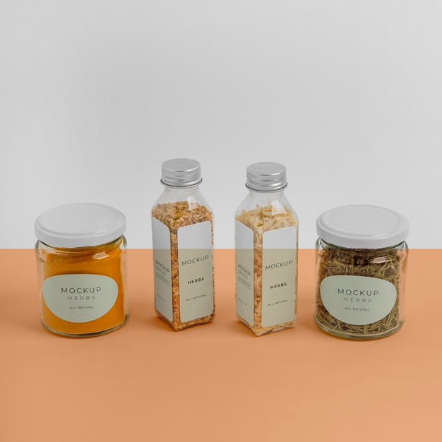 Free Arrangement Of Spices With Label Mock-Up Psd