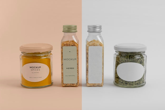 Free Arrangement Of Spices With Label Mock-Up Psd