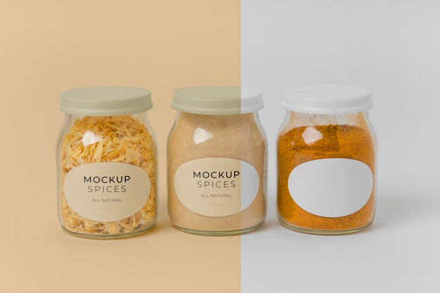 Free Arrangement Of Spices With Label Mock-Up Psd