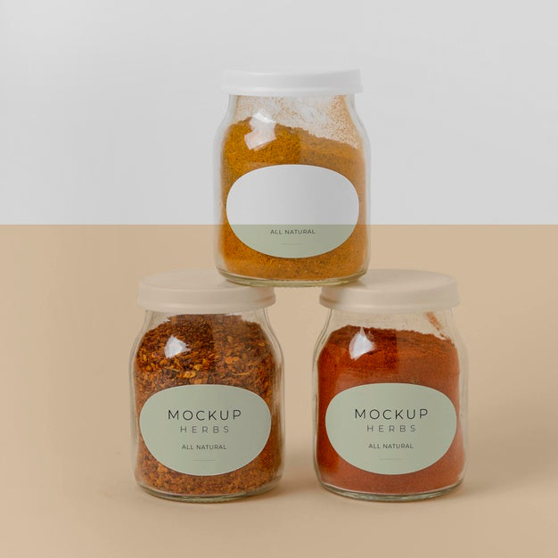 Free Arrangement Of Spices With Label Mock-Up Psd