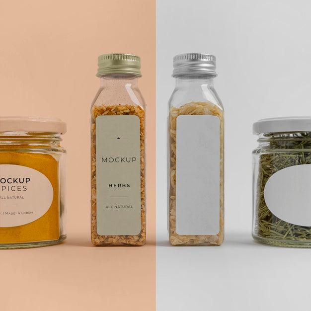 Free Arrangement Of Spices With Label Mock-Up Psd