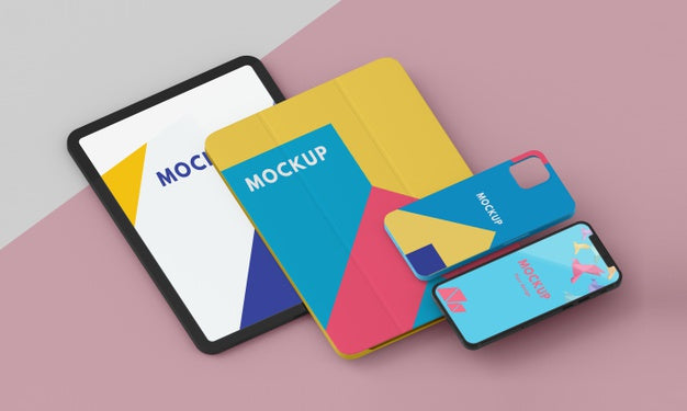 Free Arrangement Of Tablet And Phone Case Mock-Up Psd