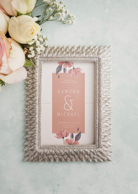 Free Arrangement Of Wedding Elements With Frame Mock-Up Psd