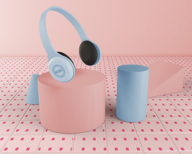 Free Arrangement With Blue Headphones Psd