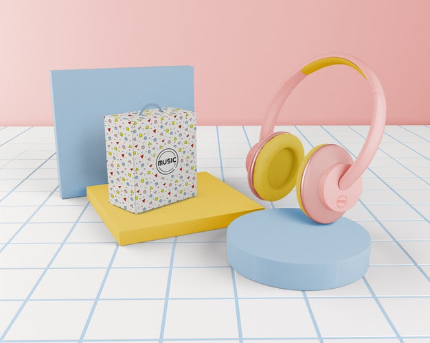 Free Arrangement With Pink Headphones Psd