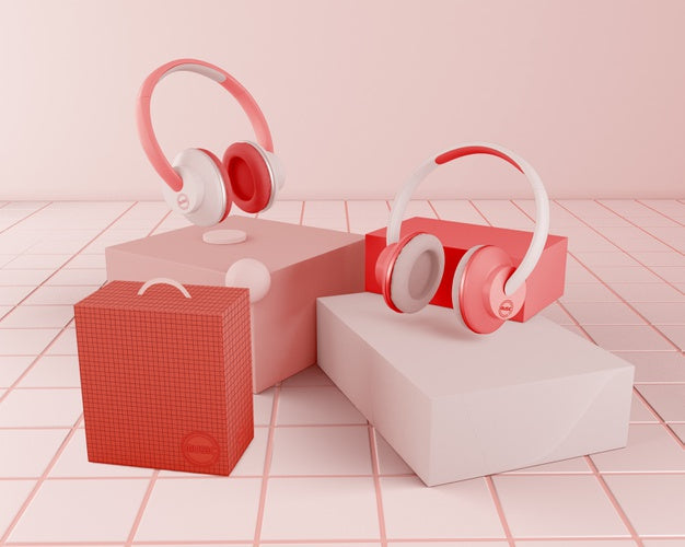 Free Arrangement With Red Headphones Psd