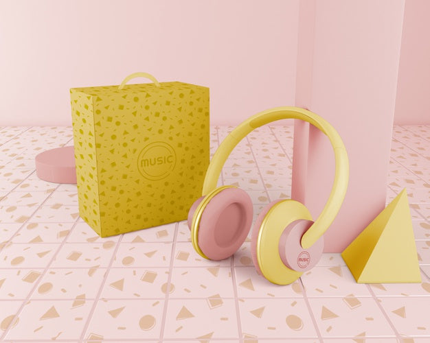 Free Arrangement With Yellow Headphones Psd