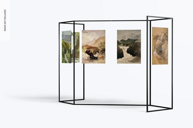 Free Art Exhibition Metallic Modular Frame Mockup, Right View Psd