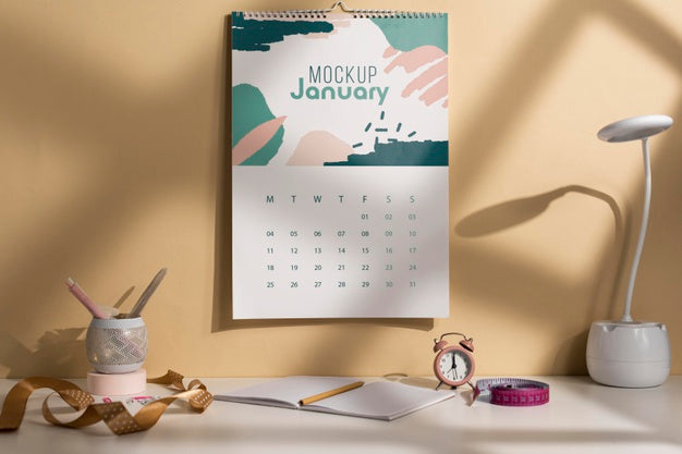 Free Assortment Of Mock-Up Wall Calendar Indoors Psd